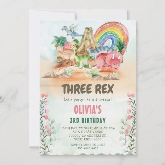 Invitation Dinosaur Trois Rex 3e fête d'anniversaire (Devant)