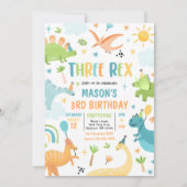 Invitation Dinosaur Trois Rex 3e fête d'anniversaire (Devant)
