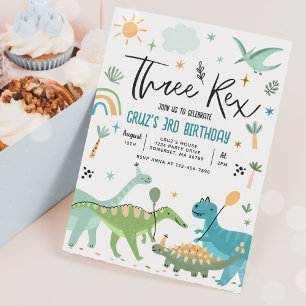 Invitation Dinosaur Trois Rex 3e fête d'anniversaire
