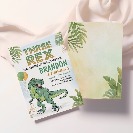 Invitation Dinosaur Trois Rex 3e fête d'anniversaire