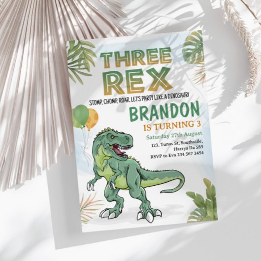 Invitation Dinosaur Trois Rex 3e fête d'anniversaire