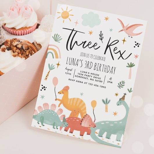 Invitation Dinosaur Trois Rex 3e fête d'anniversaire