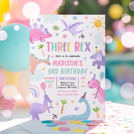 Invitation Dinosaur Trois Rex 3e fête d'anniversaire