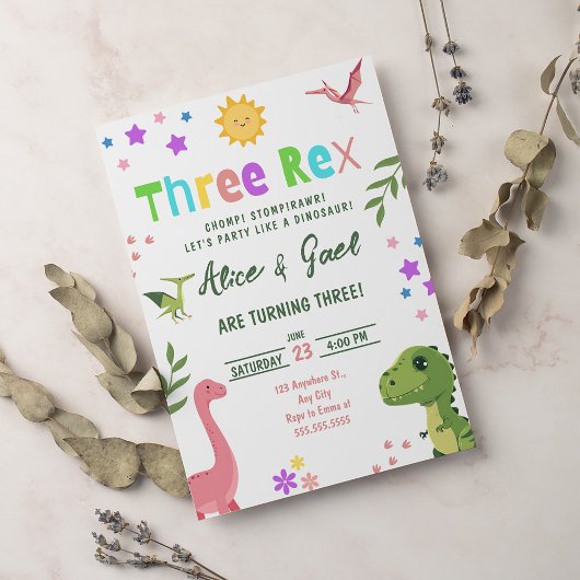 Invitation Dinosaur Trois Rex 3e fête d'anniversaire