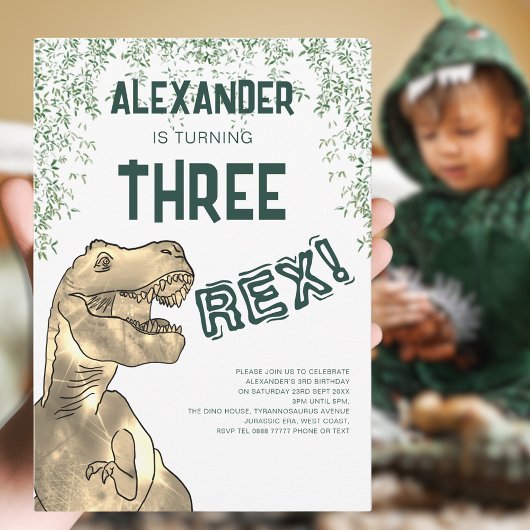 Invitation Dinosaur Trois Rex 3e fête d'anniversaire