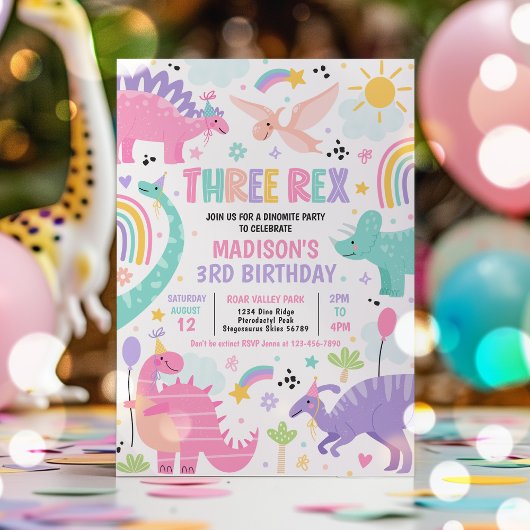 Invitation Dinosaur Trois Rex 3e fête d'anniversaire