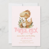 Invitation Dinosaur Trois Rex 3e fête d'anniversaire fille ro (Devant)
