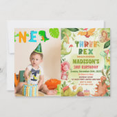 Invitation Dinosaur Trois Rex Green 3ème anniversaire Photo (Devant)