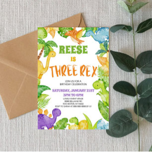 Invitation Dinosaur Trois Rex T-Rex 3e fête d'anniversaire