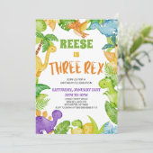 Invitation Dinosaur Trois Rex T-Rex 3e fête d'anniversaire (Debout devant)