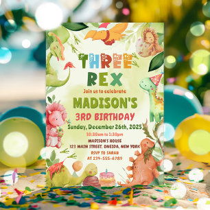 Invitation Dinosaur Trois Rex Vert 3e Anniversaire