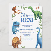 Invitation Dinosaur Trois Rex Vert Anniversaire (Devant)