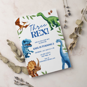 Invitation Dinosaur Trois Rex Vert Anniversaire