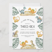 Invitation Dinosaur Troisième anniversaire photo à trois Rex (Devant)