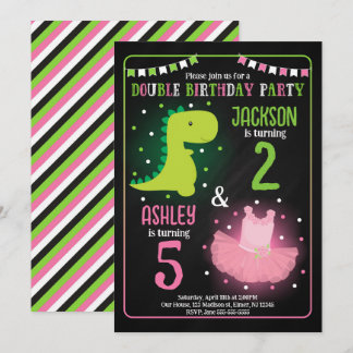 Invitation Dinosaur & Tutu Ballerina Siblings Joint Birthday