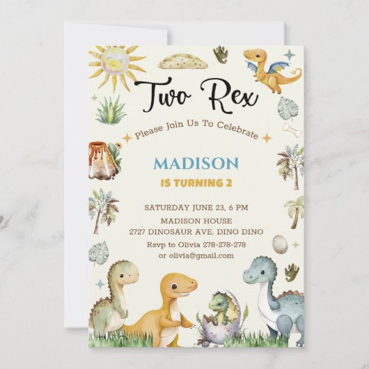 Invitation Dinosaur Two Rex Boy (Devant)