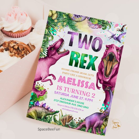 Invitation Dinosaur TWO Rex Fête d'anniversaire su