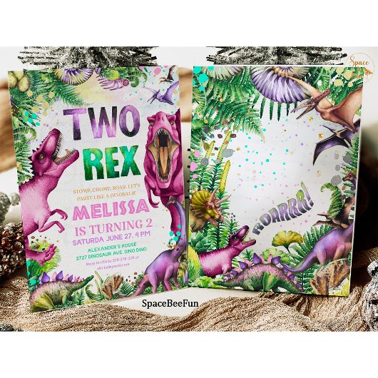 Invitation Dinosaur TWO Rex Fête d'anniversaire su