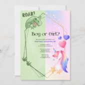 Invitation Dinosaur Unicorn Fête de révélation de genre garço (Devant)