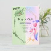 Invitation Dinosaur Unicorn Fête de révélation de genre garço (Debout devant)