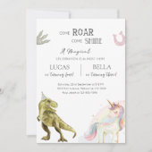 Invitation Dinosaur & Unicorn Siblings Joint Birthday Party (Devant)