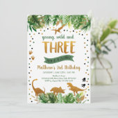 Invitation Dinosaur Vert Or Troisième anniversaire (Debout devant)