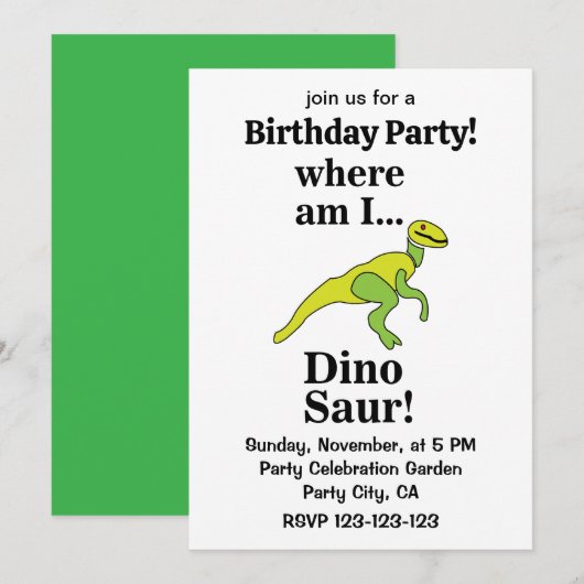 Invitation Dinosaur Where Am I Funny Birthday Party (Devant / Derrière)