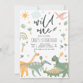 Invitation Dinosaur Wild Un 1er anniversaire fête (Devant)