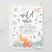 Invitation Dinosaur Wild Un 1er anniversaire fête (Devant)