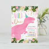 Invitation Dinosaur Wild Un Anniversaire Dinosaure Rose Anniv (Debout devant)