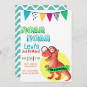 Invitation Dinosaur Young Wild anniversaire (Devant / Derrière)