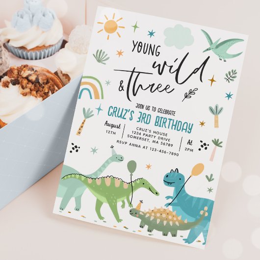 Invitation Dinosaur Young Wild Et Trois 3e Fête D'Anniversair