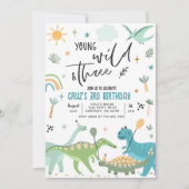 Invitation Dinosaur Young Wild Et Trois 3e Fête D'Anniversair (Devant)