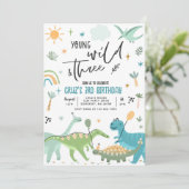 Invitation Dinosaur Young Wild Et Trois 3e Fête D'Anniversair (Debout devant)