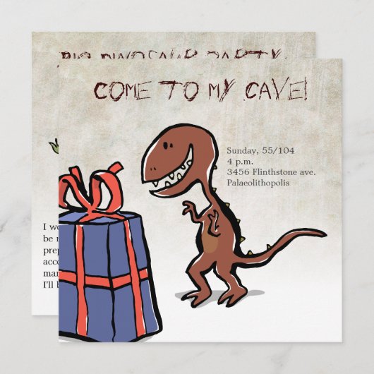 Invitation dinosaure (Devant / Derrière)