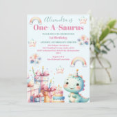 Invitation Dinosaure 1er Anniversaire Coloré Cute (Debout devant)