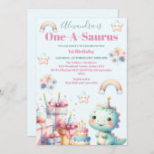 Invitation Dinosaure 1er Anniversaire Coloré Cute (Devant / Derrière)