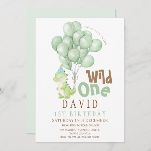 Invitation Dinosaure 1er aquarelle d'anniversaire (Devant / Derrière)