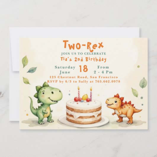 Invitation Dinosaure 2° Anniversaire à la mode (Dos)