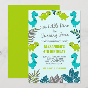 Invitation Dinosaure 4 ans anniversaire jungle enfants vert t