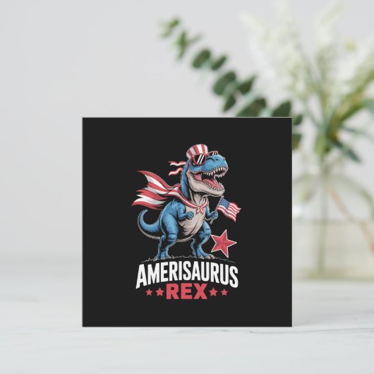 Invitation Dinosaure 4 juillet Amerisaurus T Rex Drôle (Debout devant)