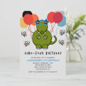 Invitation Dinosaure 4e anniversaire Amusant enfants ballons  (Debout devant)
