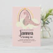 Invitation Dinosaure à la main Rainbow fête d'anniversaire ro (Debout devant)