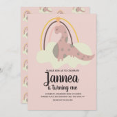 Invitation Dinosaure à la main Rainbow fête d'anniversaire ro (Devant / Derrière)