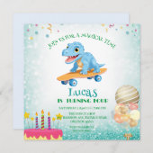 Invitation Dinosaure amusant Skateboard garçons de fête d'ann (Devant / Derrière)