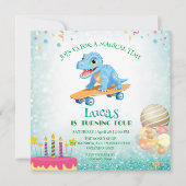 Invitation Dinosaure amusant Skateboard garçons de fête d'ann (Devant)