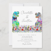Invitation Dinosaure amusant thème Fleur sauvage coloré (Devant)