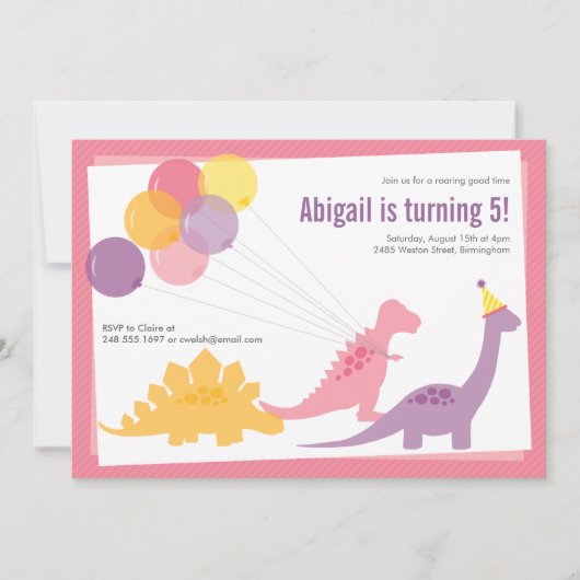 Invitation Dinosaure Anniversaire Balloon rose violet (Devant)