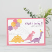 Invitation Dinosaure Anniversaire Balloon rose violet (Debout devant)