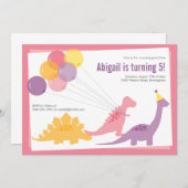 Invitation Dinosaure Anniversaire Balloon rose violet (Devant / Derrière)